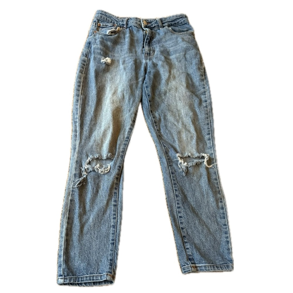 distressed blue mom jeans